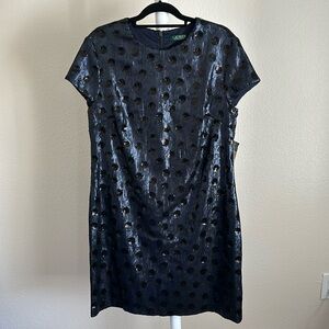 Ralph Lauren: Navy and Black Polkadot Sequined Cocktail Dress - NWT